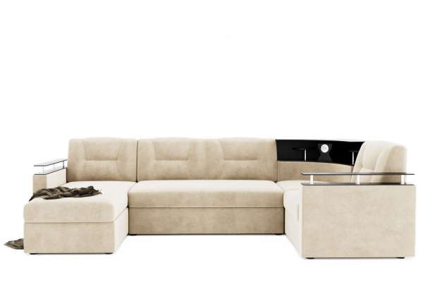 Диван Угловой Софья с Подсветкой и Ножками-Кубышками Ш-2400 х Г-1700 х В-950 мм/Спальное место Ш-1250 х Г-1950 мм