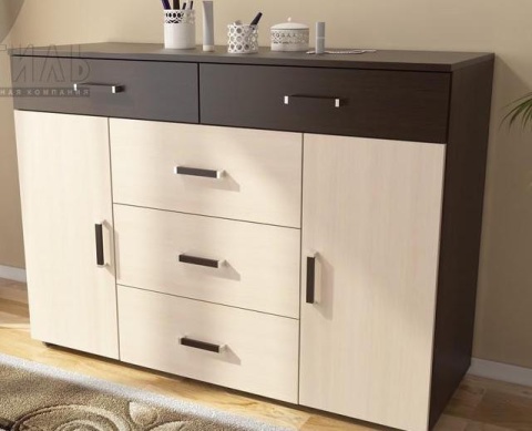 Комод Вега К-03 Венге/Дуб Молочный (Ш-1250 × В-910 × Г-449 мм)