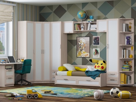 Детский Гарнитур Юнга-7-01 ЛДСП Белый ХДФ+Рамочный Профиль/Ясень Шимо Светлый